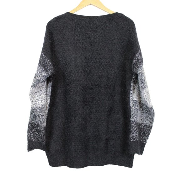 Fuzzy Knit Black Grey Gradient Striped Sweater - Picture 2 of 12